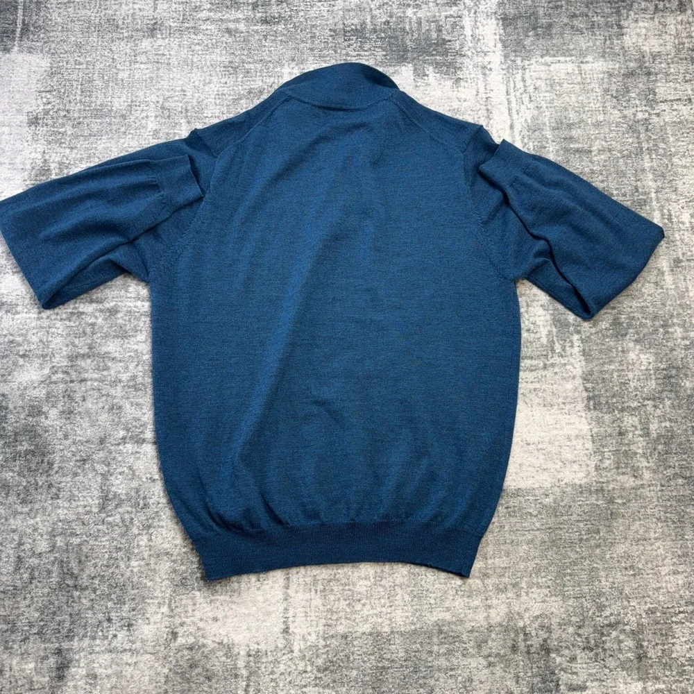 Jos A Bank Sweater Polo Mens Large Blue Merino Wool Knit Luxury Business Casual